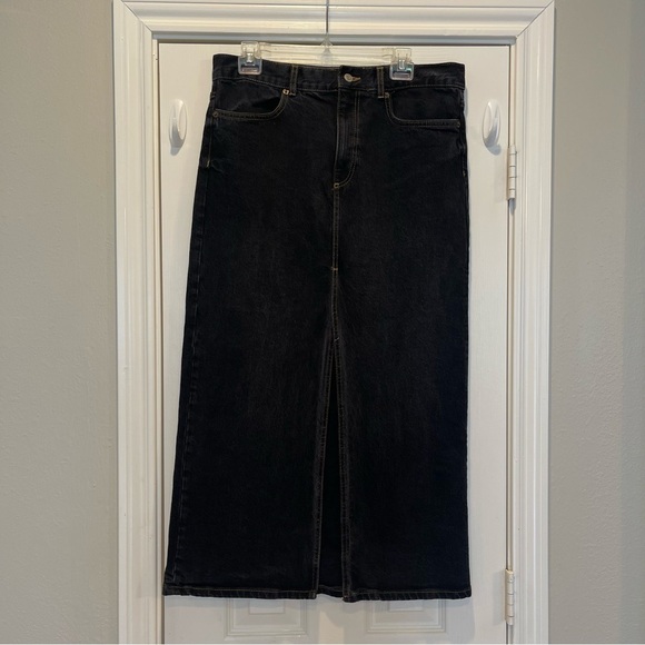 ZARA Maxi Denim Skirt Women’s Large Black Jean Front Slit High Waist No Pockets - Picture 1 of 7